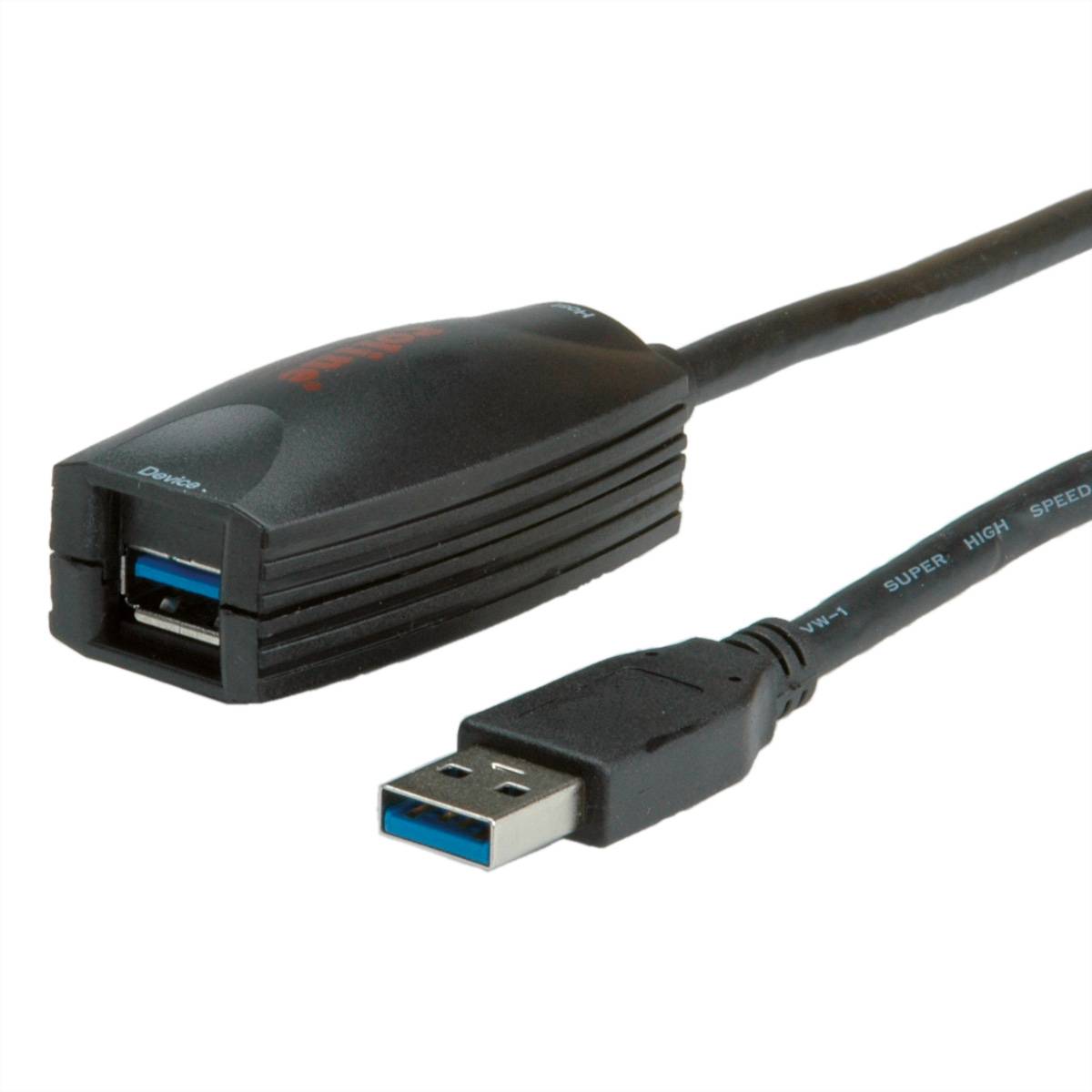 ROLINE USB 3.2 Gen 1 Aktives Repeater Kabel, schwarz, 5 m Adapter, Terminatoren, Konverter USB 3.2