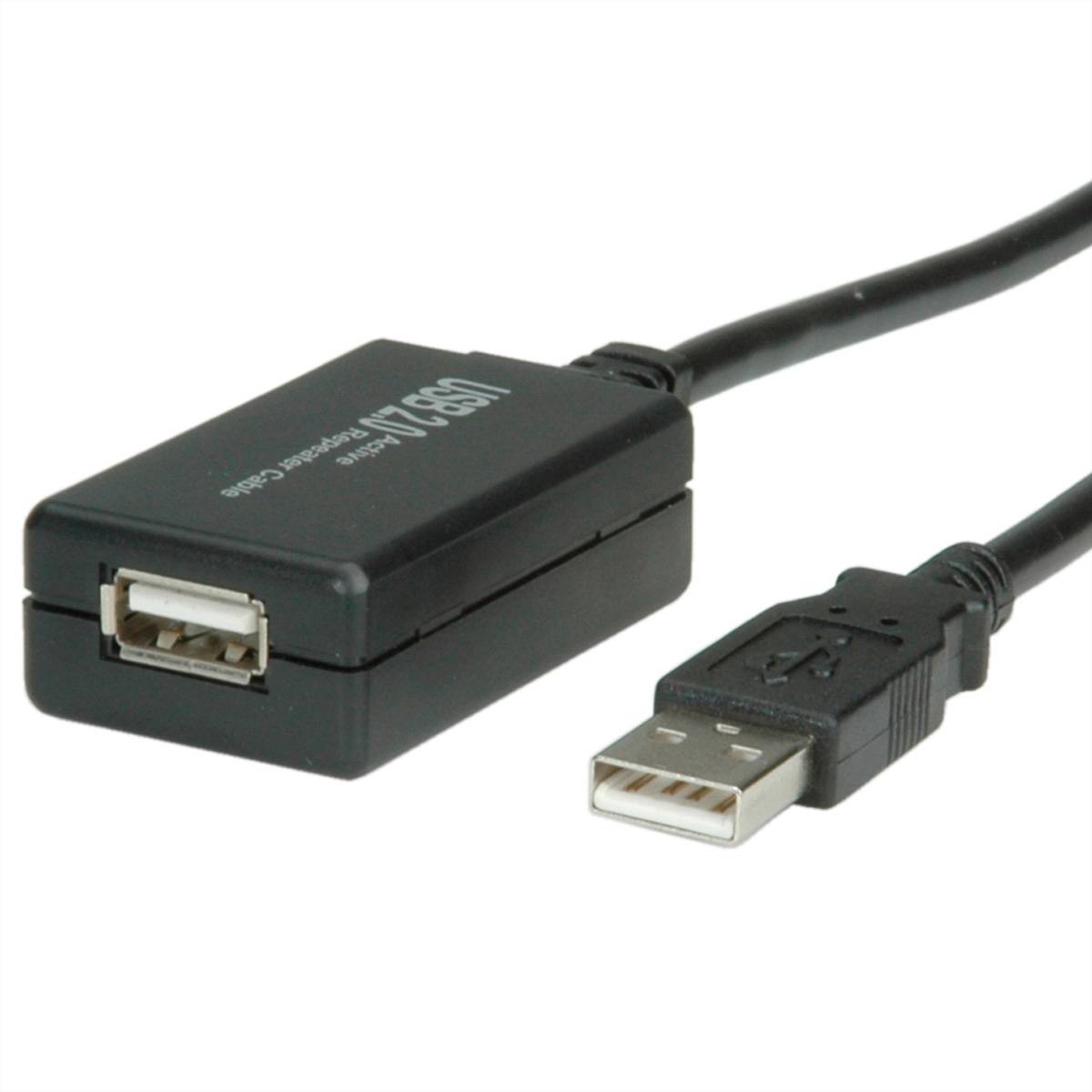 VALUE USB 2.0 Verlängerung, aktiv, mit Repeater, schwarz, 12 m Adapter, Terminatoren, Konverter