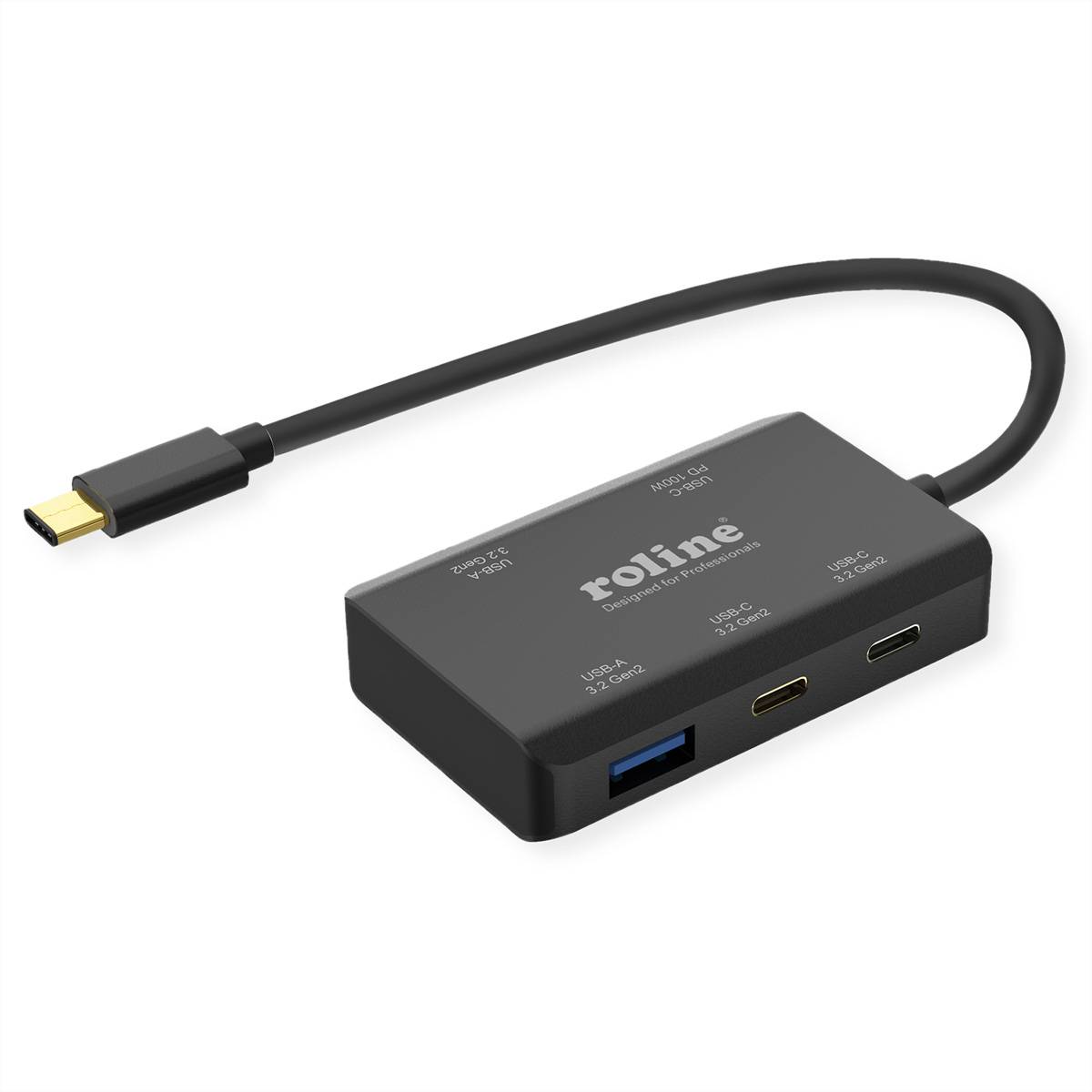 ROLINE USB 3.2 Gen 2 Hub, 4fach (2x USB-A + 2x USB-C), PD, Typ C Anschlusskabel Eingabe / Ausgabe