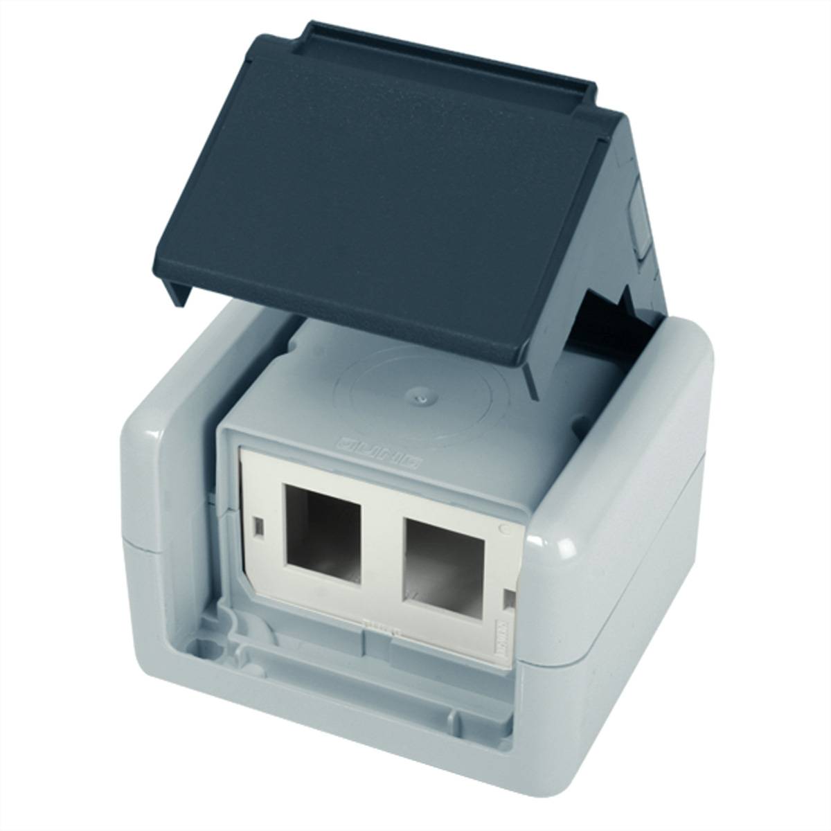 TELEGÄRTNER Gehäuse AP IP44,75x86x58, grau, mit Mont-Einsatz für 2xAMJ-Modul Anschlussdosen