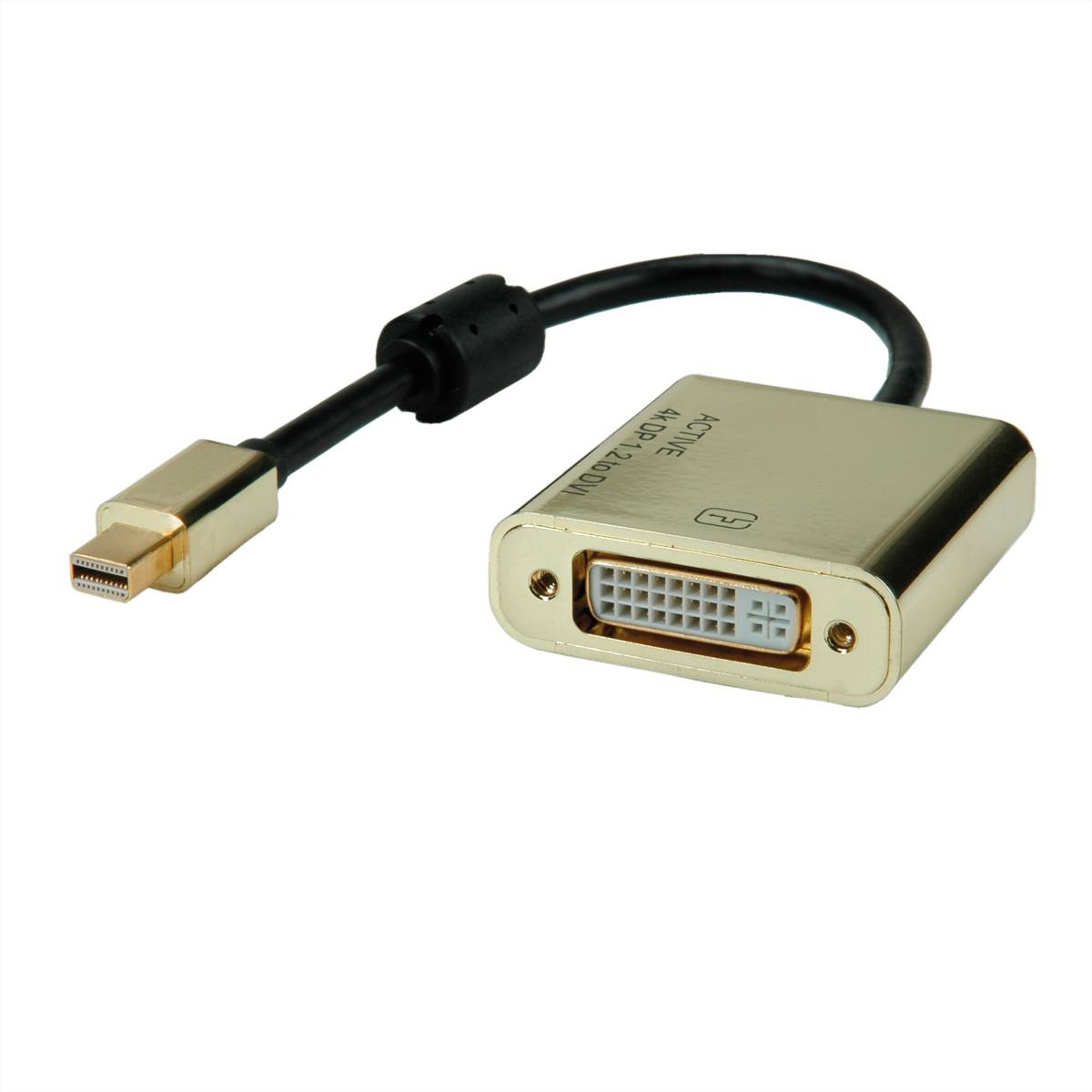 ROLINE GOLD 4K Mini DisplayPort-DVI Adapter, Aktiv, v1.2, DP ST - DVI BU Terminatoren, Konverter