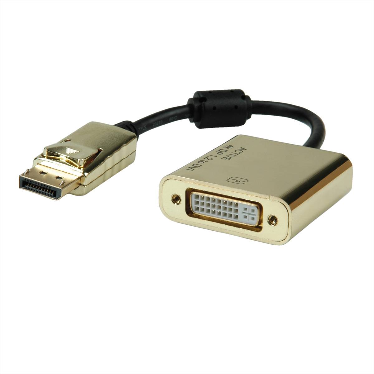 ROLINE GOLD 4K DisplayPort-DVI Adapter, Aktiv, v1.2, DP ST - DVI BU Terminatoren, Konverter Adapter