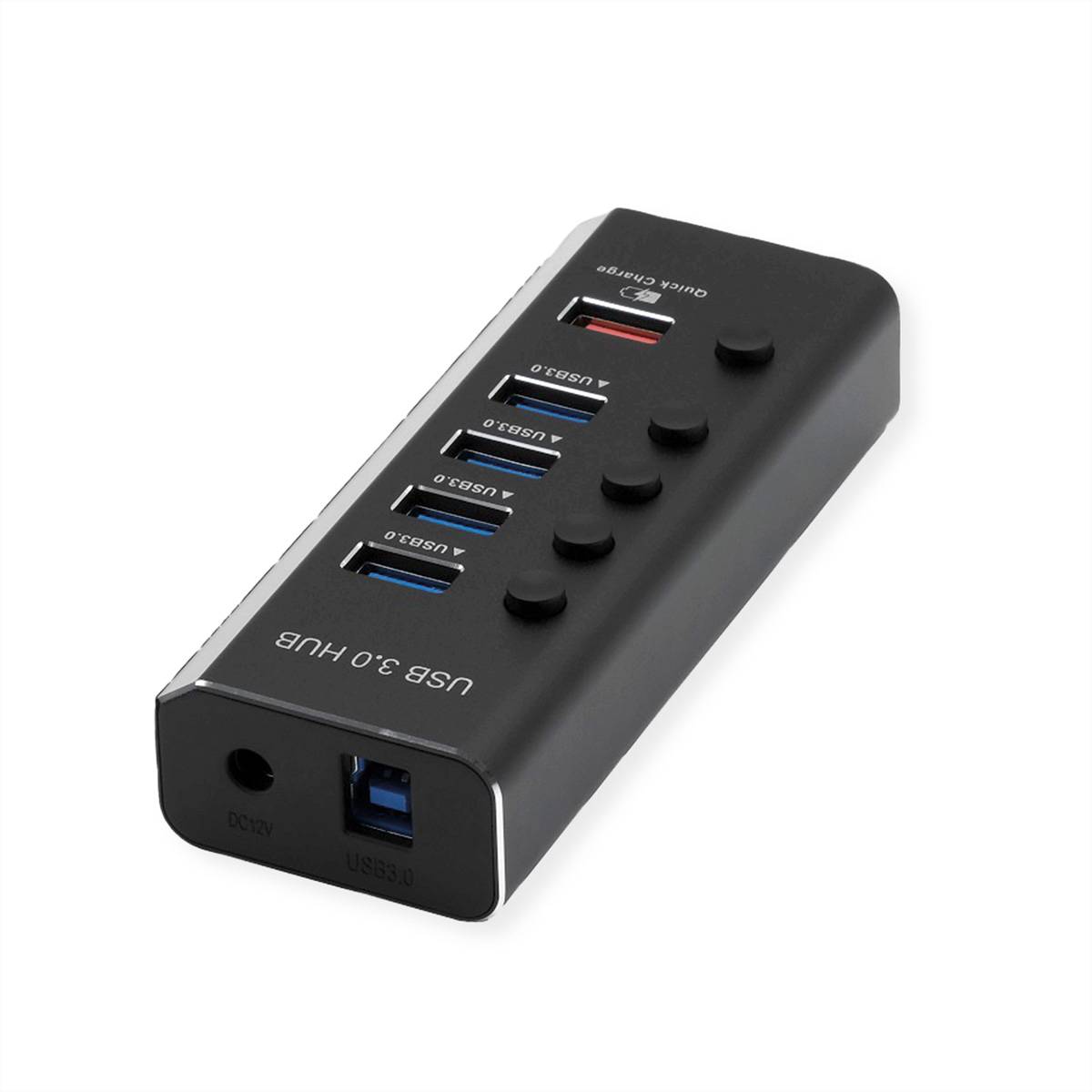 ROLINE USB 3.2 Gen 1 Notebook Hub 4fach + 1x Ladeport (QC), einzeln schaltbar Eingabe / Ausgabe und