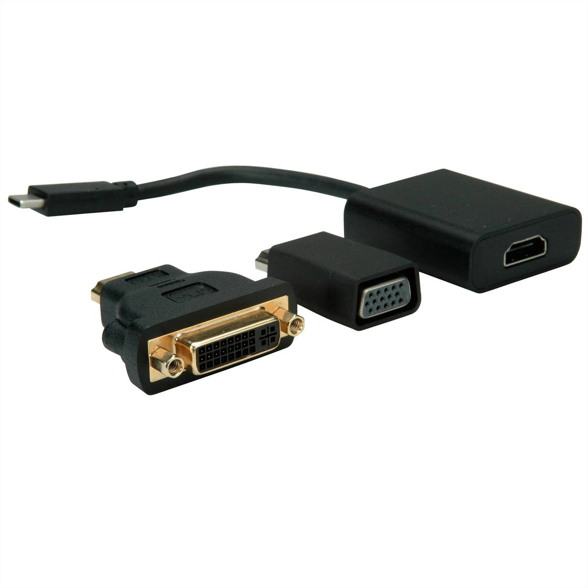 VALUE Display Adapter USB Typ C - VGA + HDMI + DVI Adapter, Terminatoren, Konverter