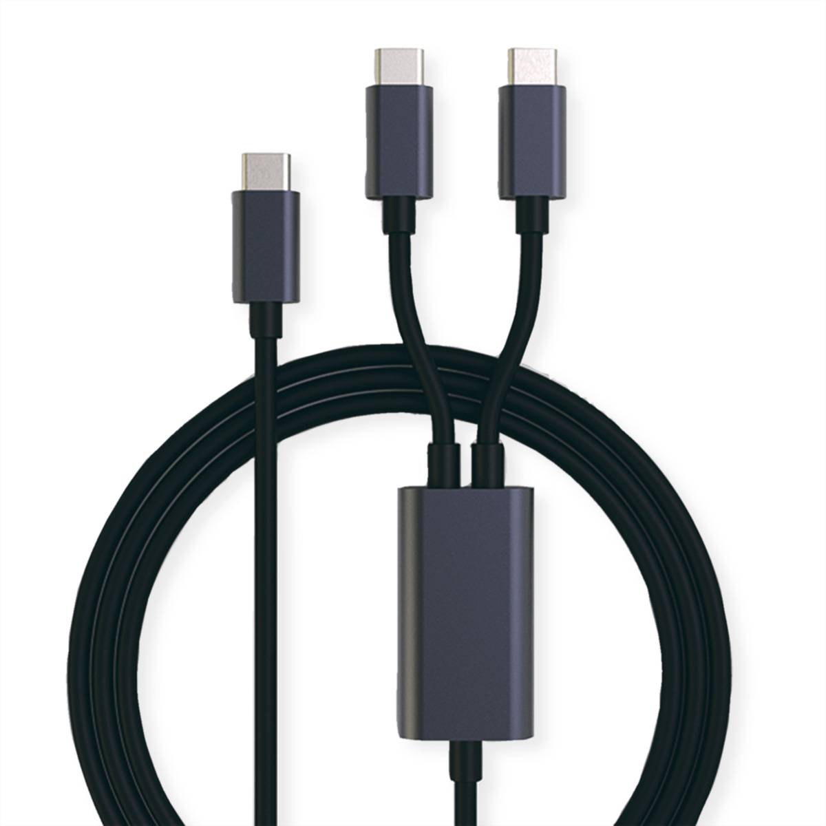 ROLINE USB Typ C Split-Ladekabel, C - 2x C, ST/ST, max. 100W, schwarz, 1,85 m Kabel USB & Lightning