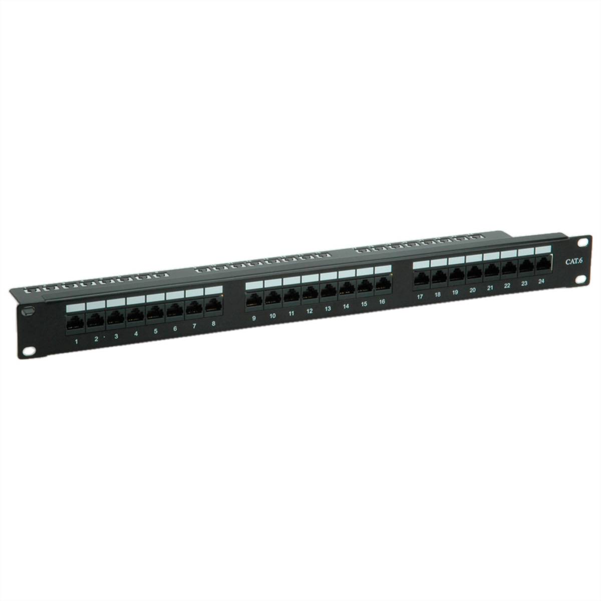 VALUE Cat.6 (Class E) 19-Zoll-Patchpanel, 24P, ungeschirmt, schwarz Netzwerk-Infrastruktur