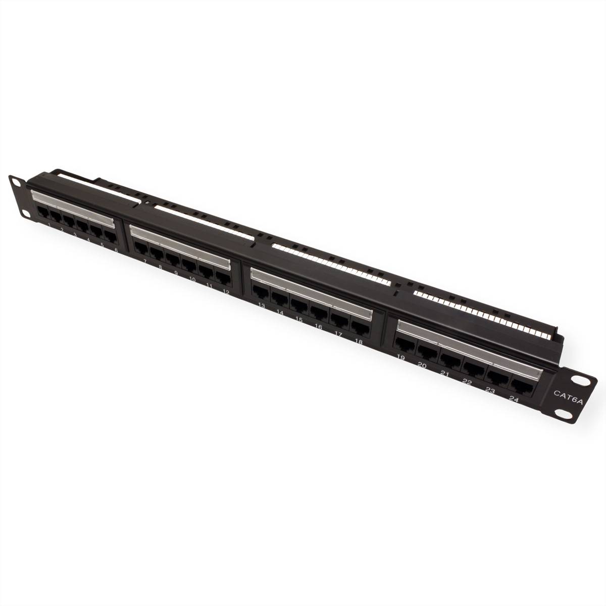 TELEGÄRTNER 19-Verteiler MPP24 1 HE, Cat.6A (Class EA) (ISO/IEC), 24 Ports, schwarz Patchfelder
