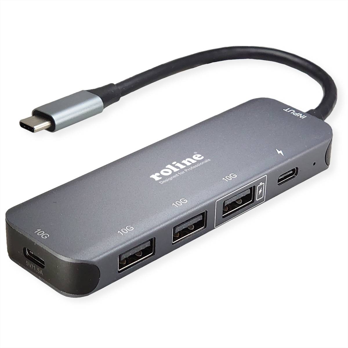 ROLINE USB 3.2 Gen 2 Hub, 4fach, Typ-C-Anschlusskabel Eingabe / Ausgabe Dockingstations und Hubs