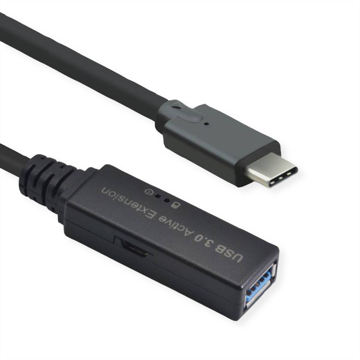 ROLINE USB 3.2 Gen 1 Aktives Repeater Kabel, Typ A - C, schwarz, 15 m Adapter, Terminatoren, USB 3.2