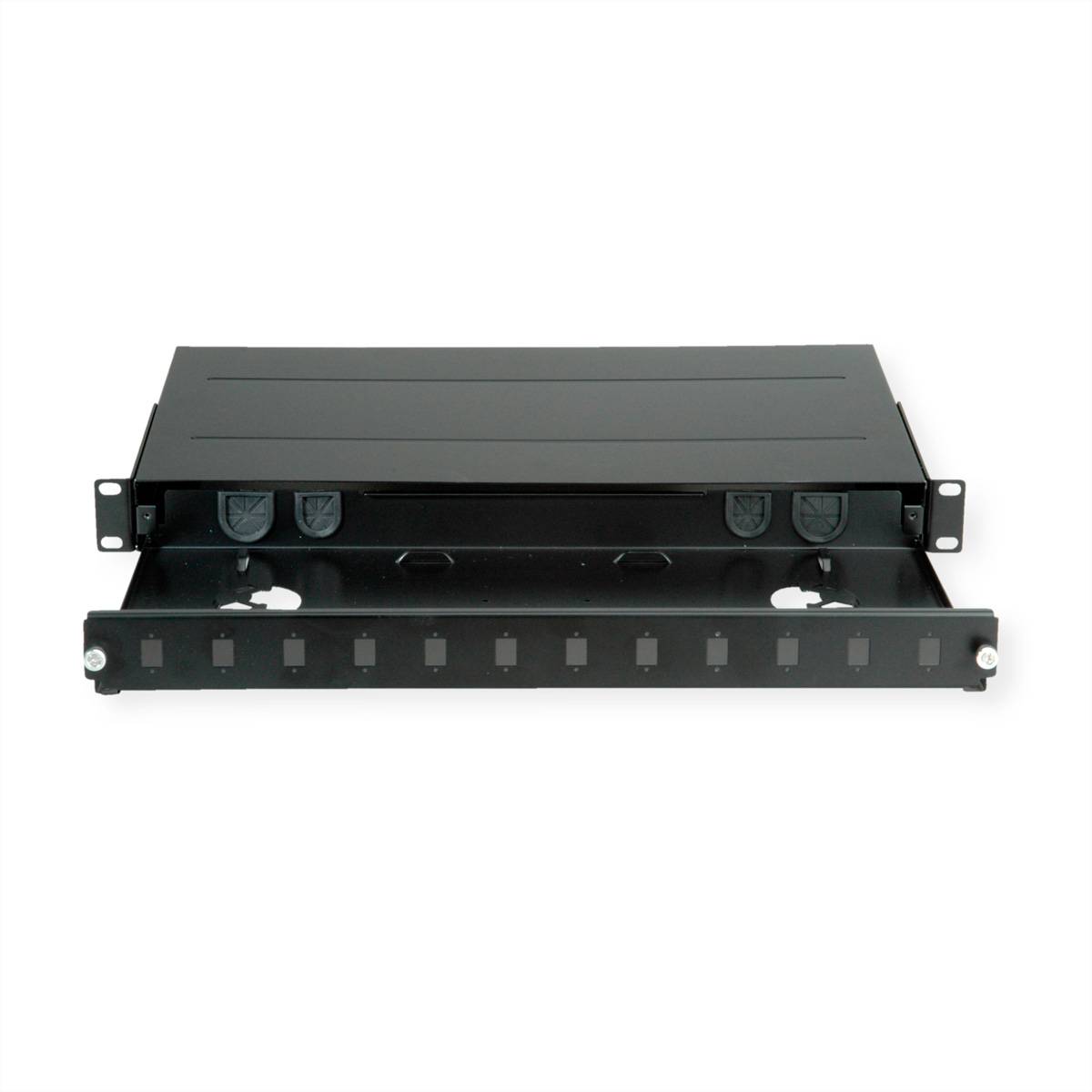 ROLINE 19''-LWL-Gehäuse leer, 1 HE, 12x SC-Simplex oder LC-Duplex, schwarz Anschlusstechnik FO LWL