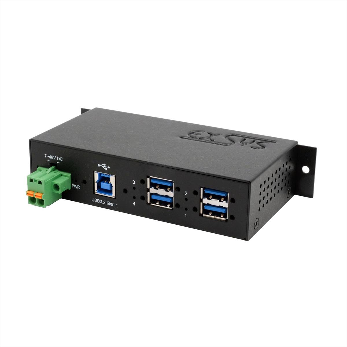 EXSYS EX-1185HMVS-2 4-Port Metall USB 3.2 Gen1 mit 15KV ESD Überspannungs-Schutz Eingabe / Ausgabe
