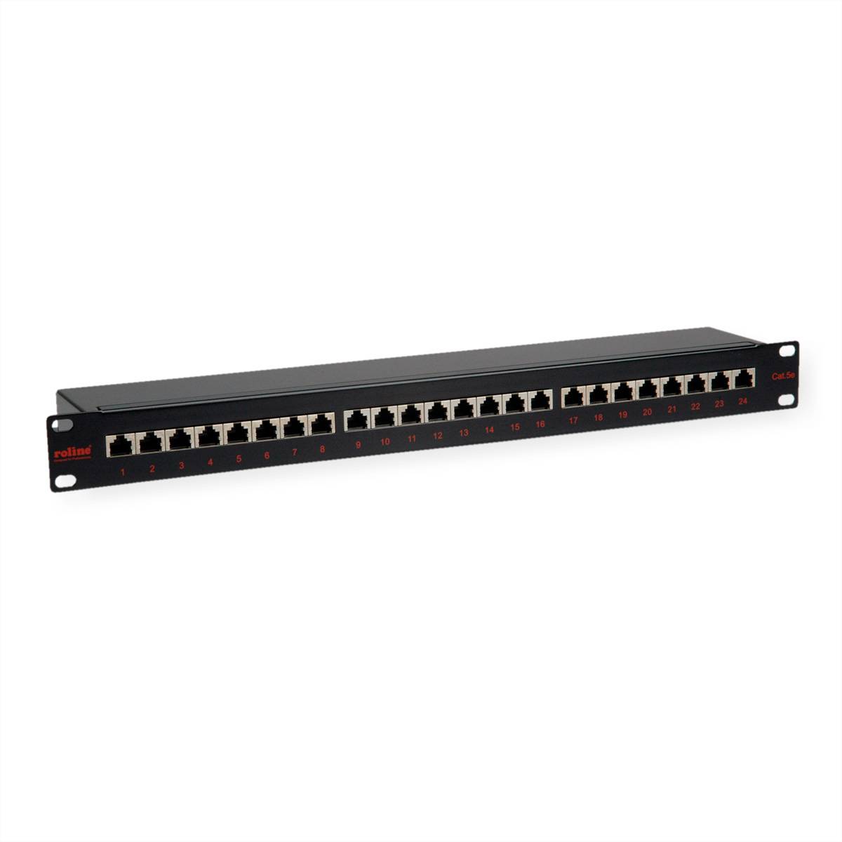 ROLINE 19-Zoll-Patchpanel 1 HE, 24 Ports, Cat.5e (Class D), schwarz Netzwerk-Infrastruktur