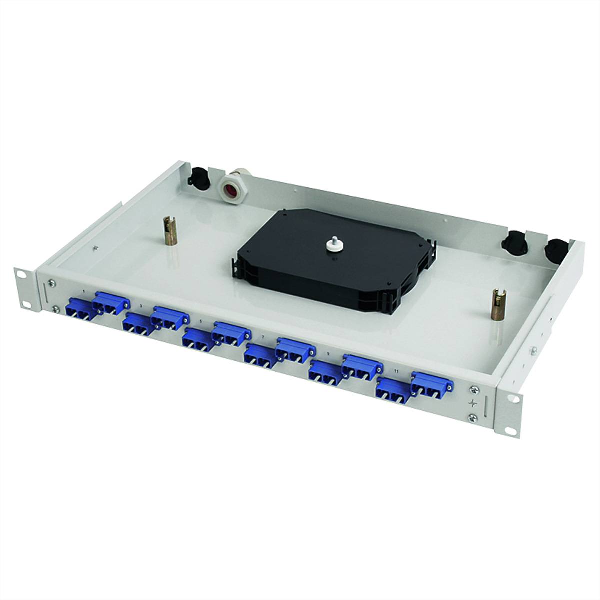 TELEGÄRTNER 19 LWL-Rangierverteiler BASIS V 1HE, m. 6xLC Dpl.Kupplg. Metall/türkis, mont. FO LWL