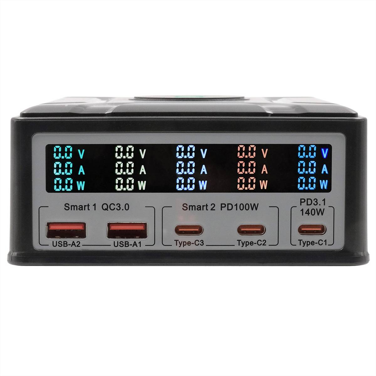 EXSYS EX-1107 Multiport High Power Charger mit QI 15W und USB-C PD mit max. 260W Spannungswandler
