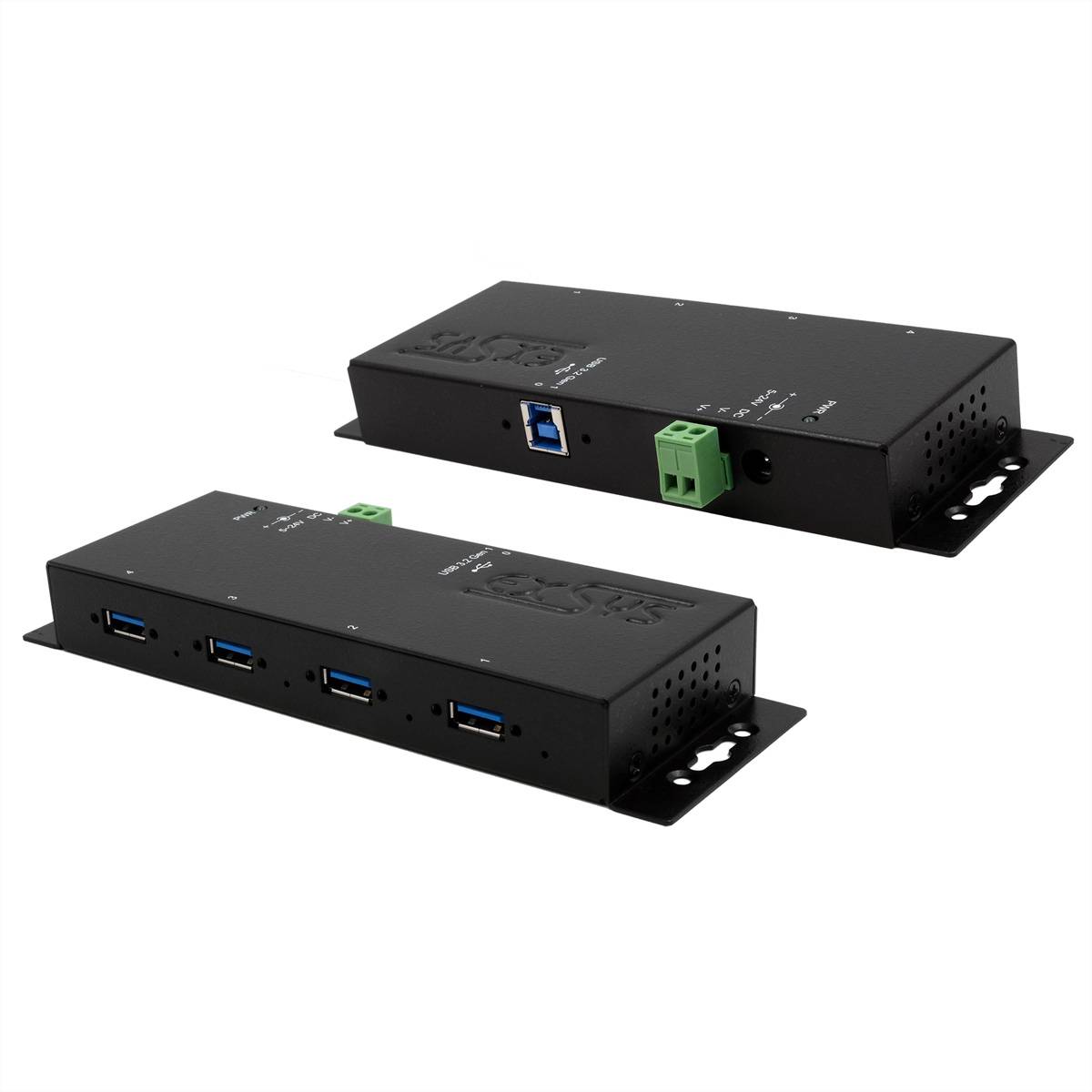 EXSYS EX-1184HMVS-2 4-Port Metall USB 3.2 Gen1 inkl. verschraubbares Kabel Surge Protection Eingabe