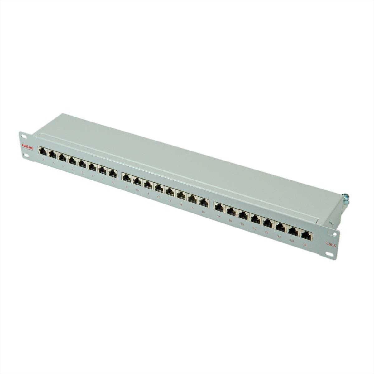 ROLINE Cat.6 (Class E) 19-Zoll-Patchpanel, 24P, geschirmt, grau Netzwerk-Infrastruktur Patchfelder
