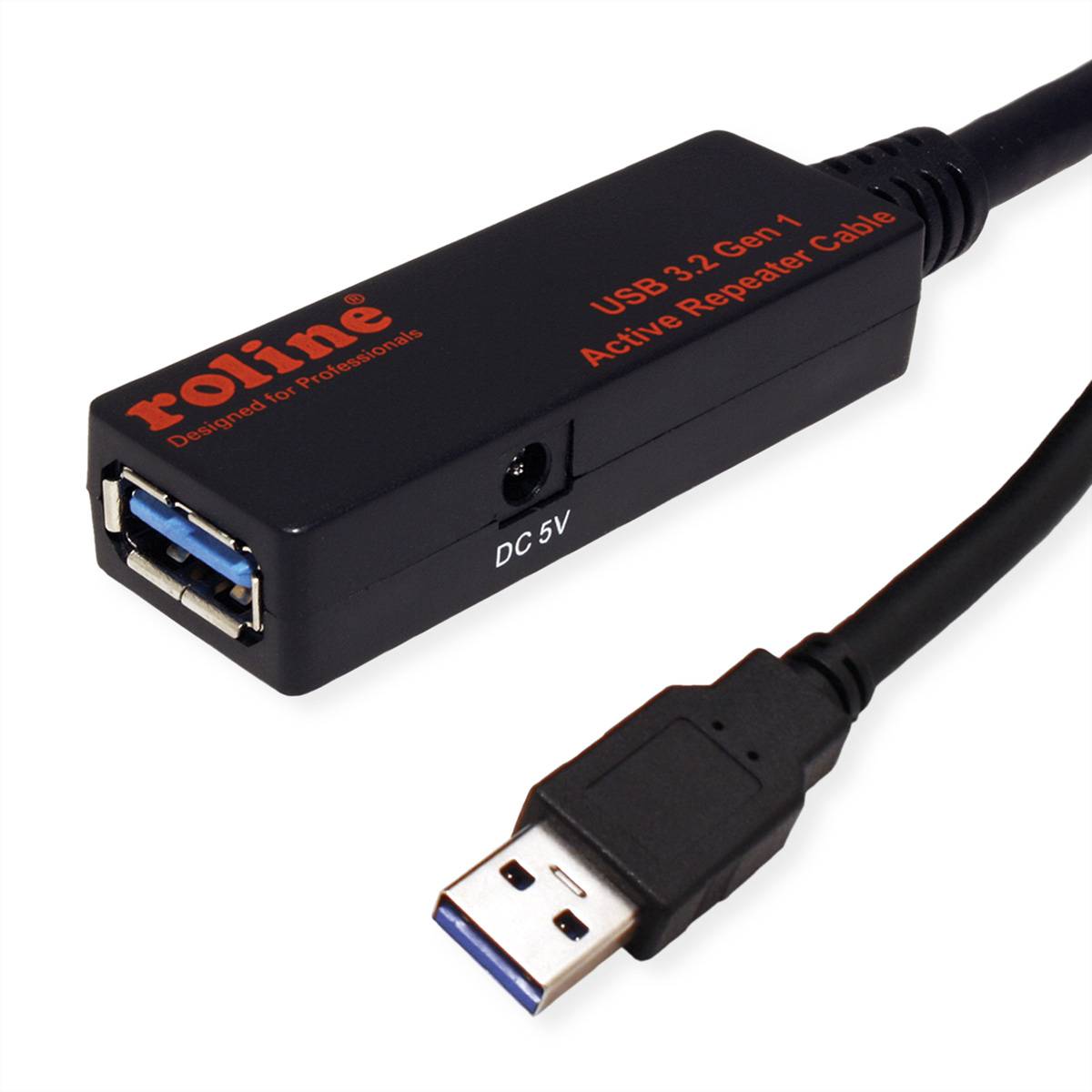 ROLINE USB 3.2 Gen 1 Aktives Repeater Kabel, schwarz, 20 m Adapter, Terminatoren, Konverter USB 3.2
