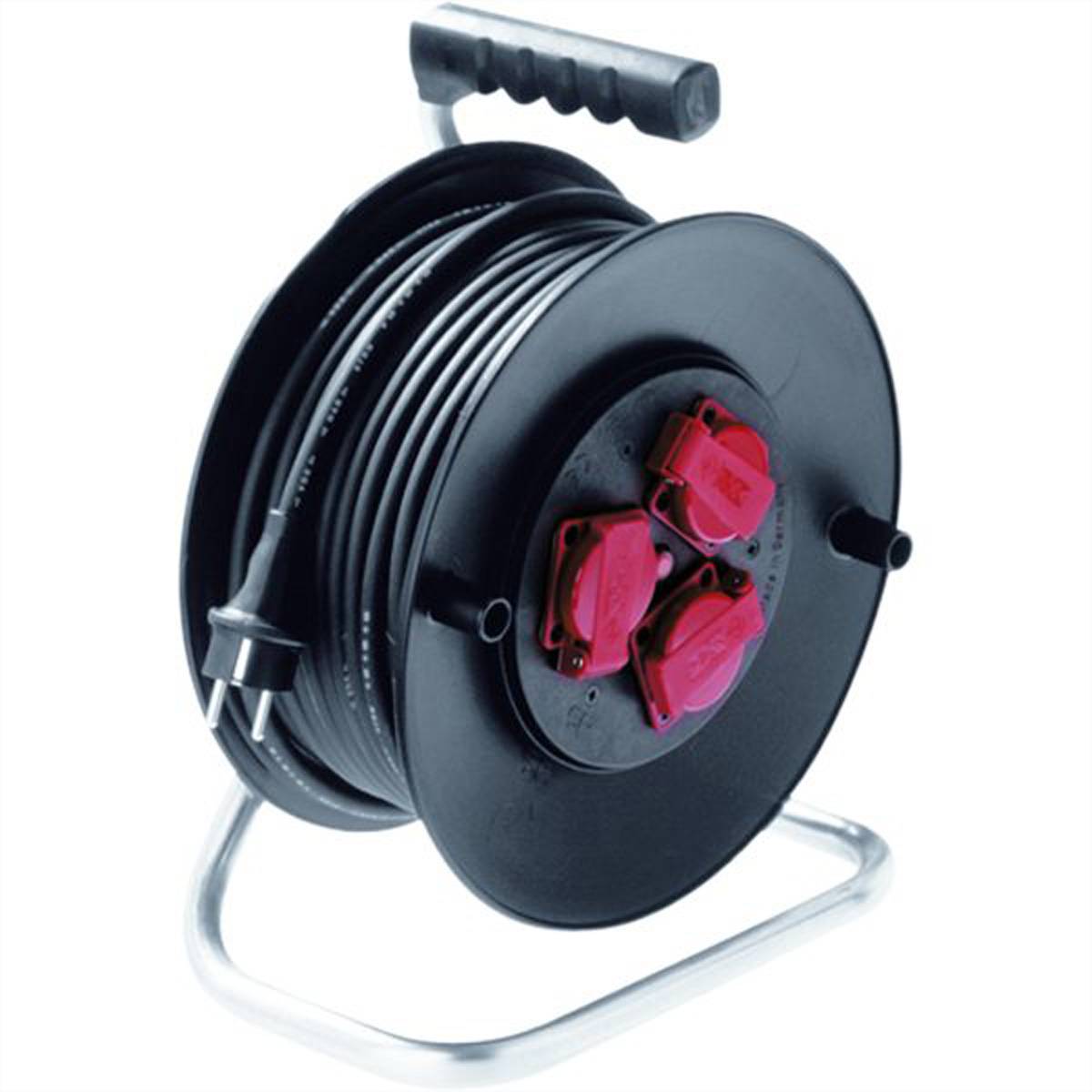 BACHMANN Schutzkontakt-Aufrollkabeltrommel 3fach 230VAC, IP44, 25 m Steckdosenleisten Kabeltrommel