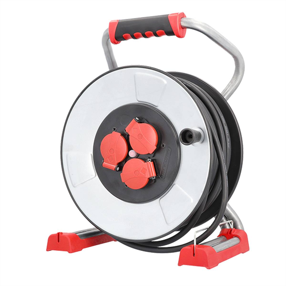 BACHMANN Profi-Kabeltrommel IronCoat 3xCEE7/3 H07RN-F 3G1,5mm² 40m Steckdosenleisten Kabeltrommel
