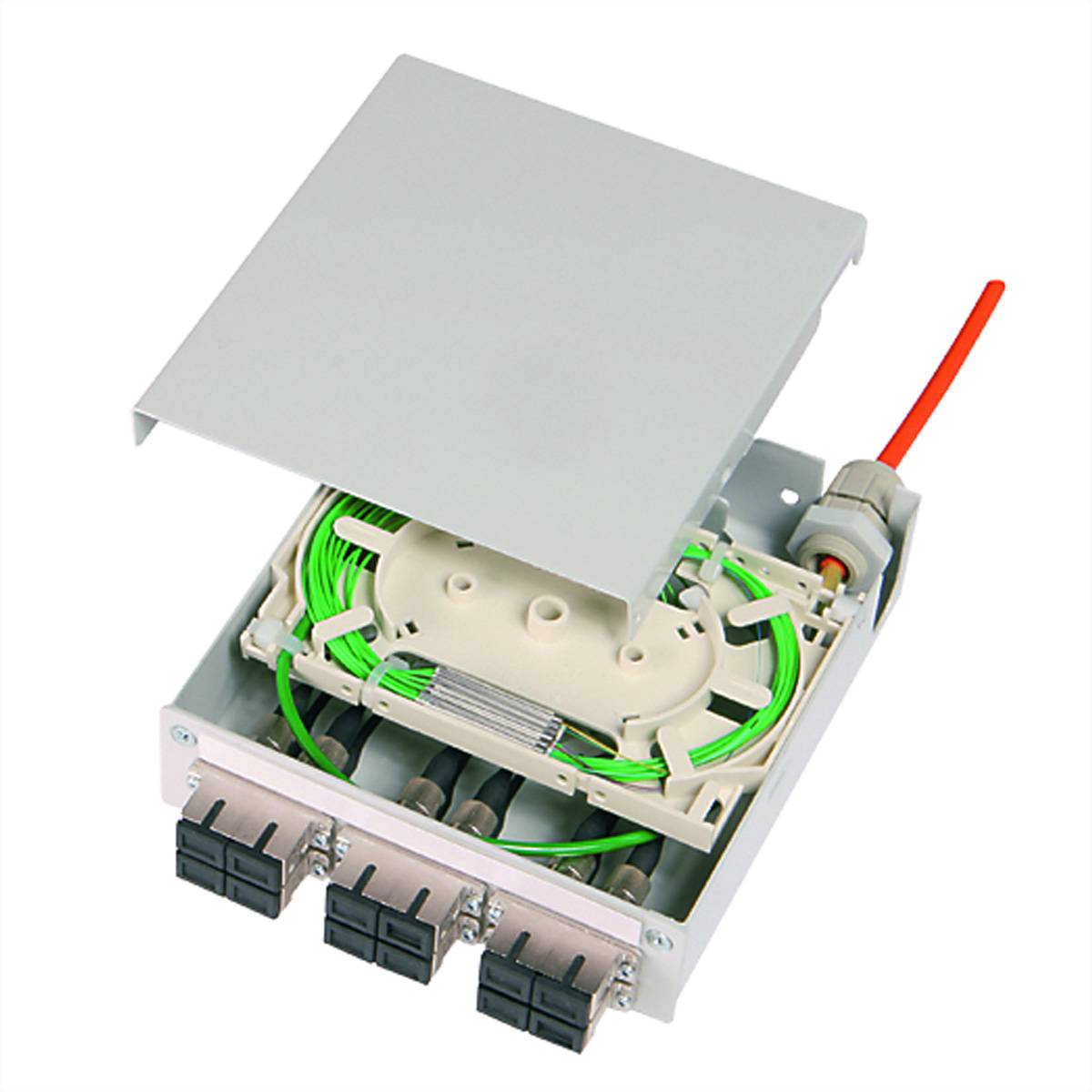 TELEGÄRTNER TS-Verteiler 6xLC-D Spleißkassette, Pigtails 12xE9/125, LC Anschlusstechnik FO LWL