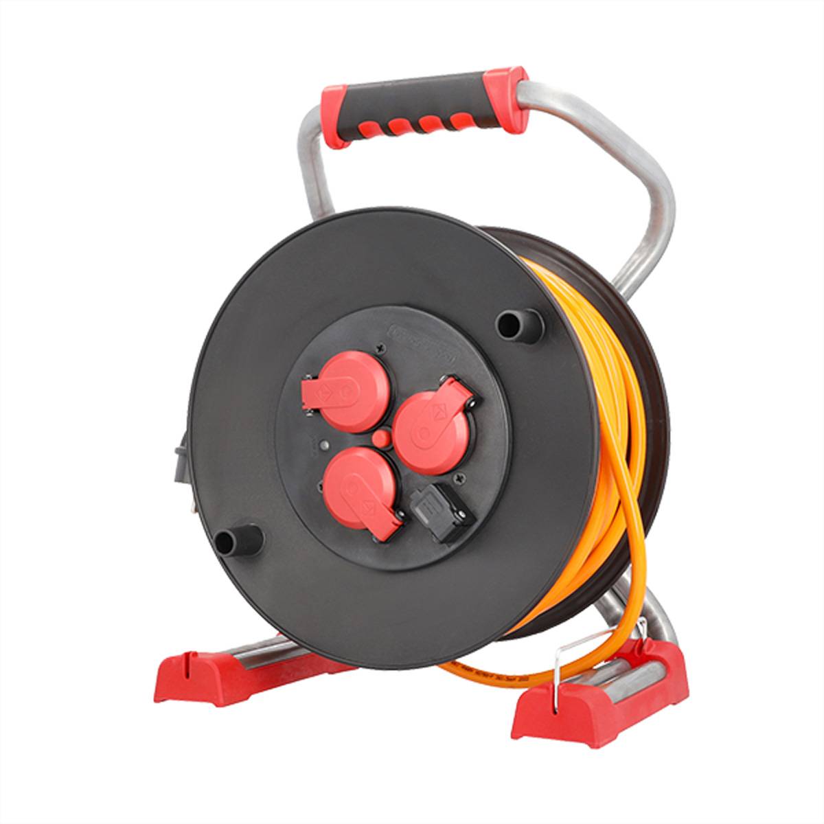 BACHMANN Profi-Kabeltrommel 3xCEE7/3 H07BQ-F 3G 2,5mm² 40,0m, 1x USB-A Charger 5V/1A Kabeltrommel