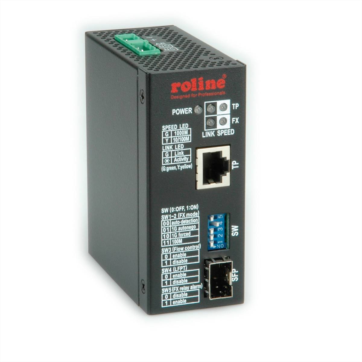 ROLINE Industrie Konverter, 10/100/1000T - 100/1000F Netzwerk-Konverter Medienkonverter
