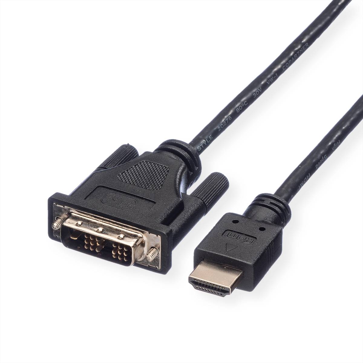 ROLINE Kabel DVI (18+1) ST - HDMI ST, schwarz, 10 m Adapter / Konverter