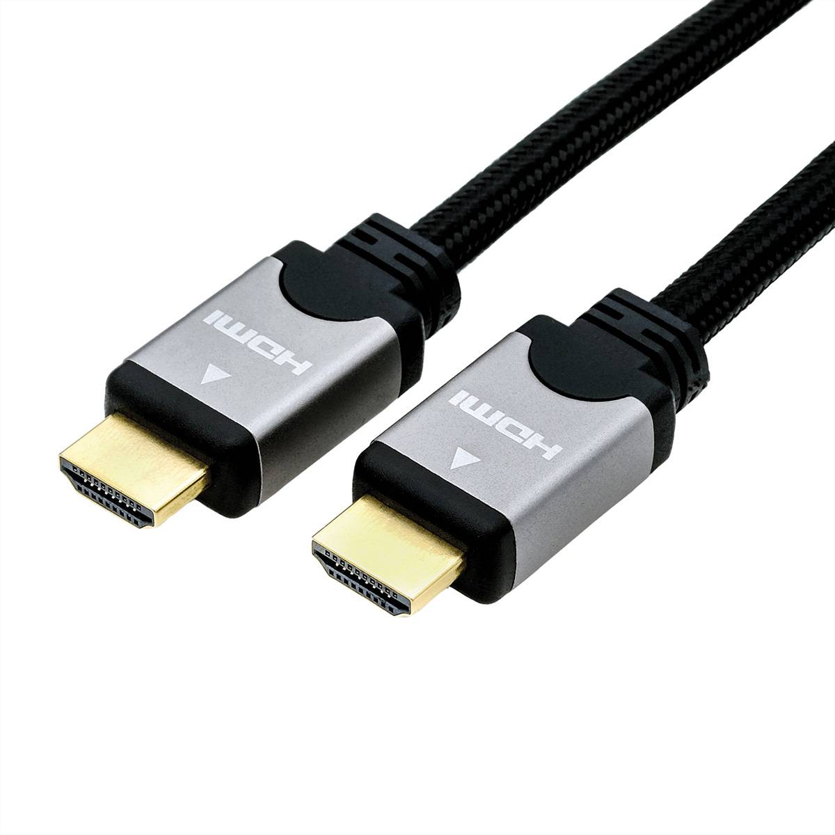 ROLINE HDMI High Speed Kabel mit Ethernet, ST-ST, schwarz / silber, 10 m mit Ethernet