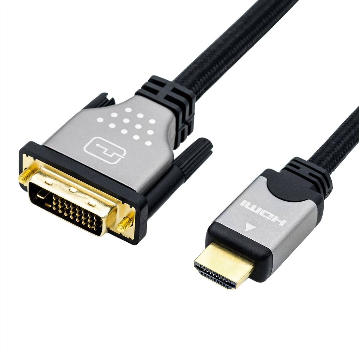 ROLINE Monitorkabel DVI (24+1) - HDMI, ST/ST, schwarz / silber, 2 m Adapter / Konverter