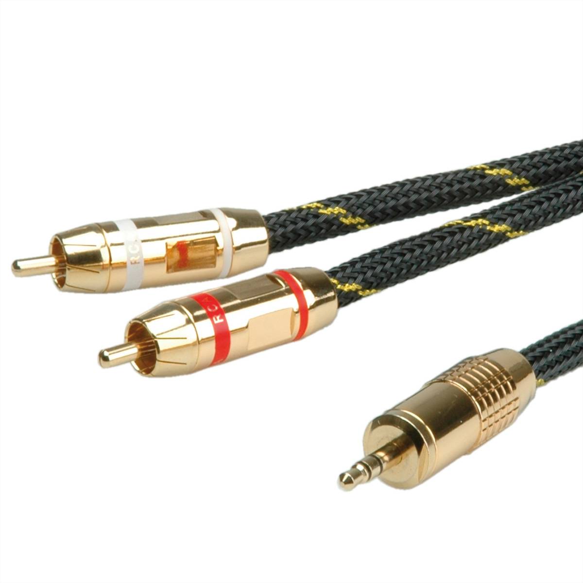 ROLINE GOLD Audio-Verbindungskabel 3,5mm Stereo - 2x Cinch, ST/ST, 10 m Kabel Audio- / Videokabel