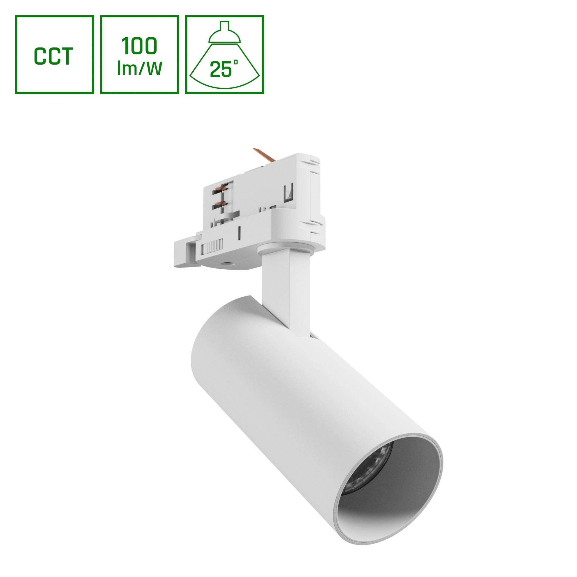 Spectrum LED 3-Phasen Stromschienenstrahler ANDROMEDA PRIME 8W 800lm weiß 25° IP20 2700-6000K CCT