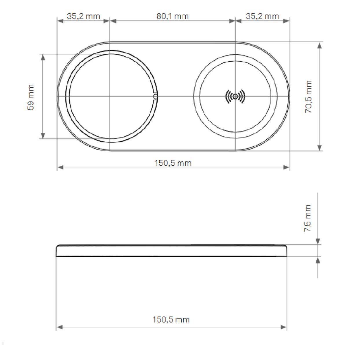 EVOline DisQ One USB-Charger A/C mit Deckel, induktive Ladestation, schwarz