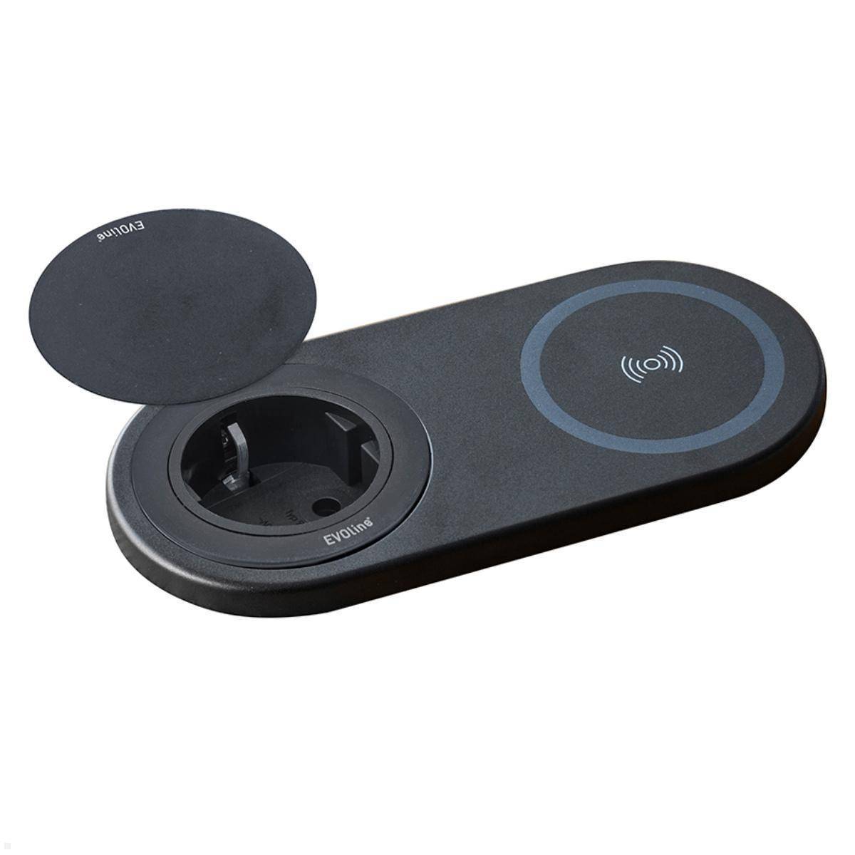 EVOline DisQ One Einbausteckdose mit Deckel, induktive Ladestation, schwarz