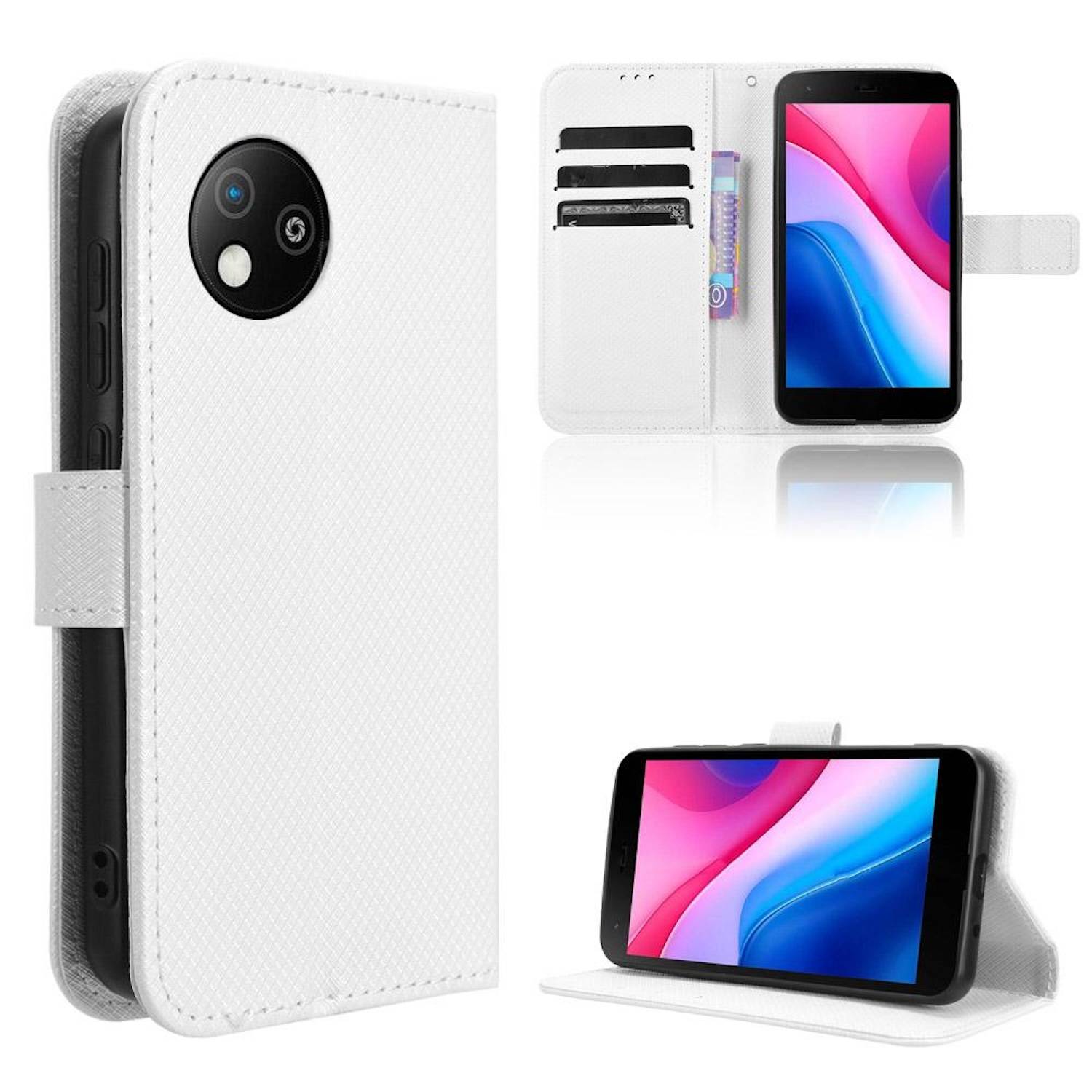 Für ZTE Blade A35 Lite Diamantstruktur Design Book Wallet Kunstleder Hülle Tasche Weiß