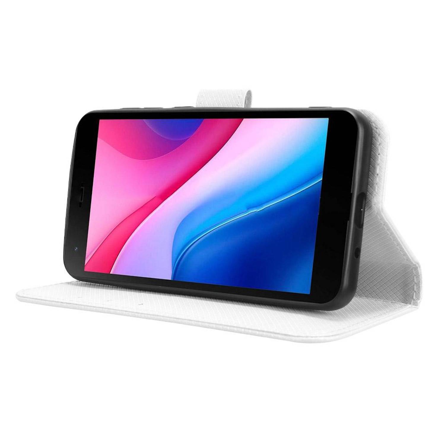 Für ZTE Blade A35 Lite Diamantstruktur Design Book Wallet Kunstleder Hülle Tasche Weiß