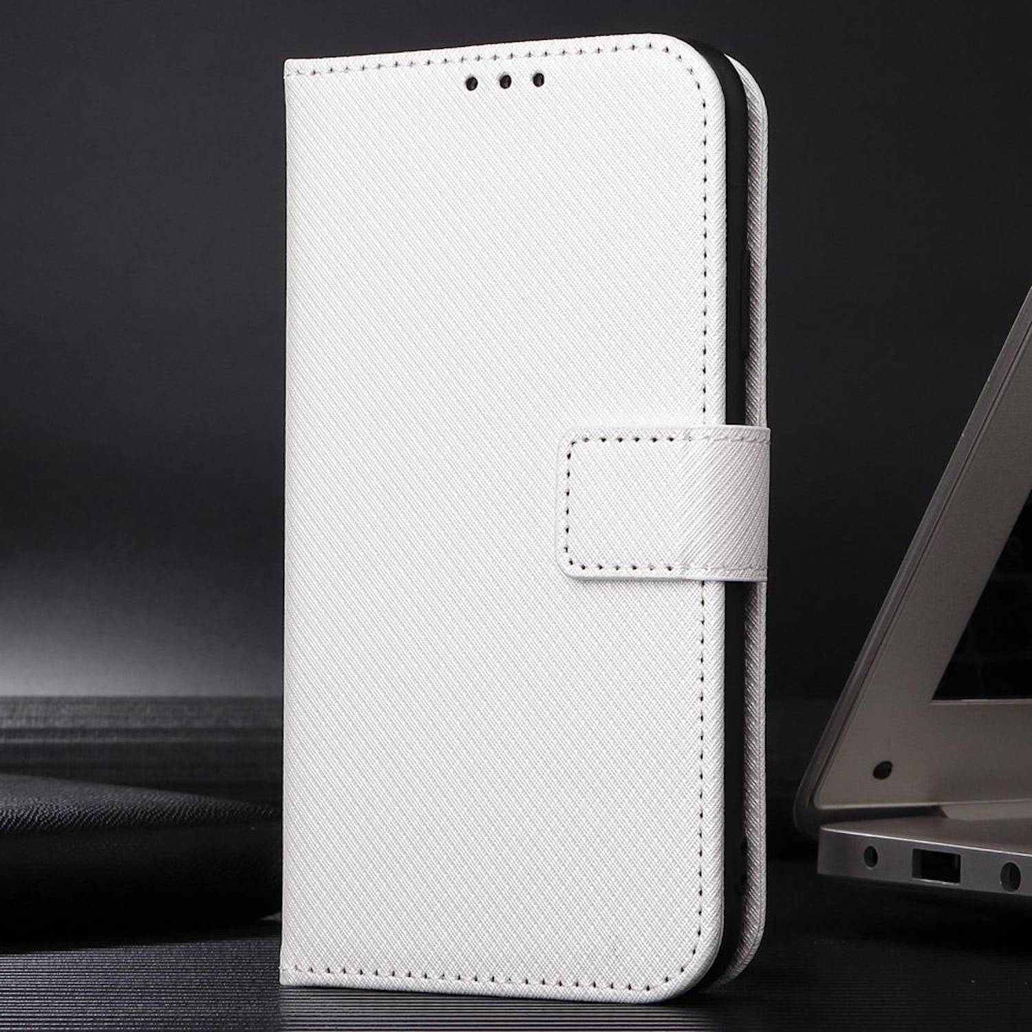 Für ZTE Blade A35 Lite Diamantstruktur Design Book Wallet Kunstleder Hülle Tasche Weiß