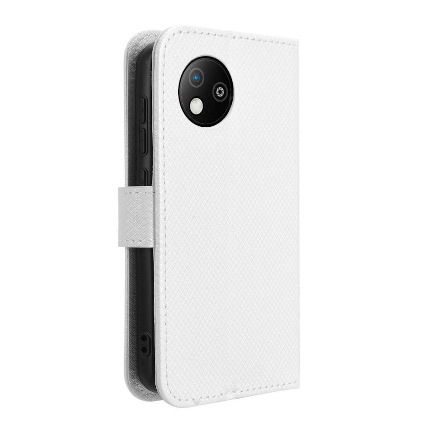 Für ZTE Blade A35 Lite Diamantstruktur Design Book Wallet Kunstleder Hülle Tasche Weiß