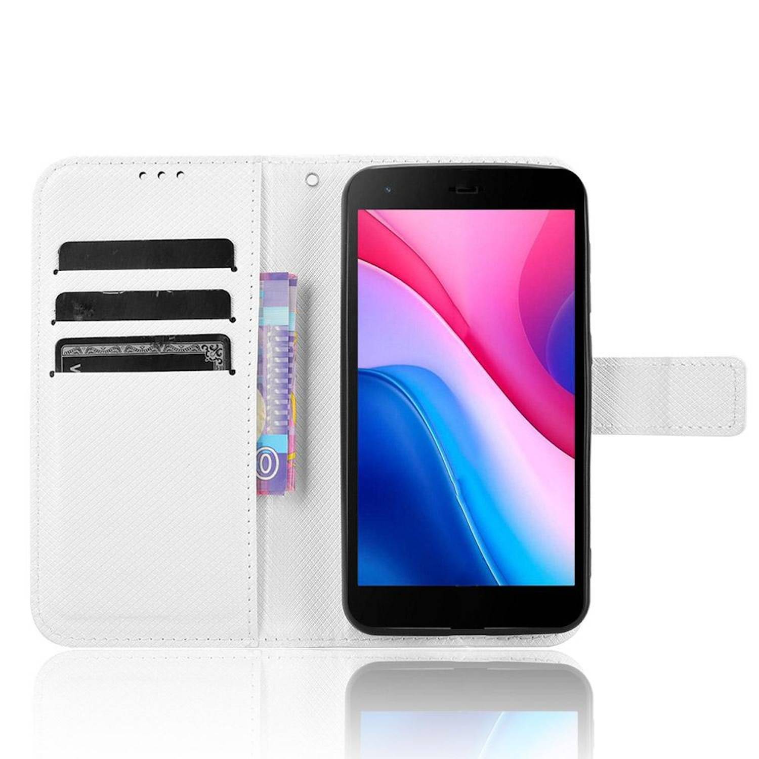 Für ZTE Blade A35 Lite Diamantstruktur Design Book Wallet Kunstleder Hülle Tasche Weiß