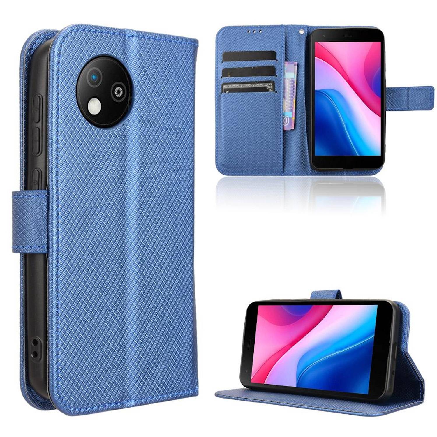 Für ZTE Blade A35 Lite Diamantstruktur Design Book Wallet Kunstleder Hülle Tasche Blau