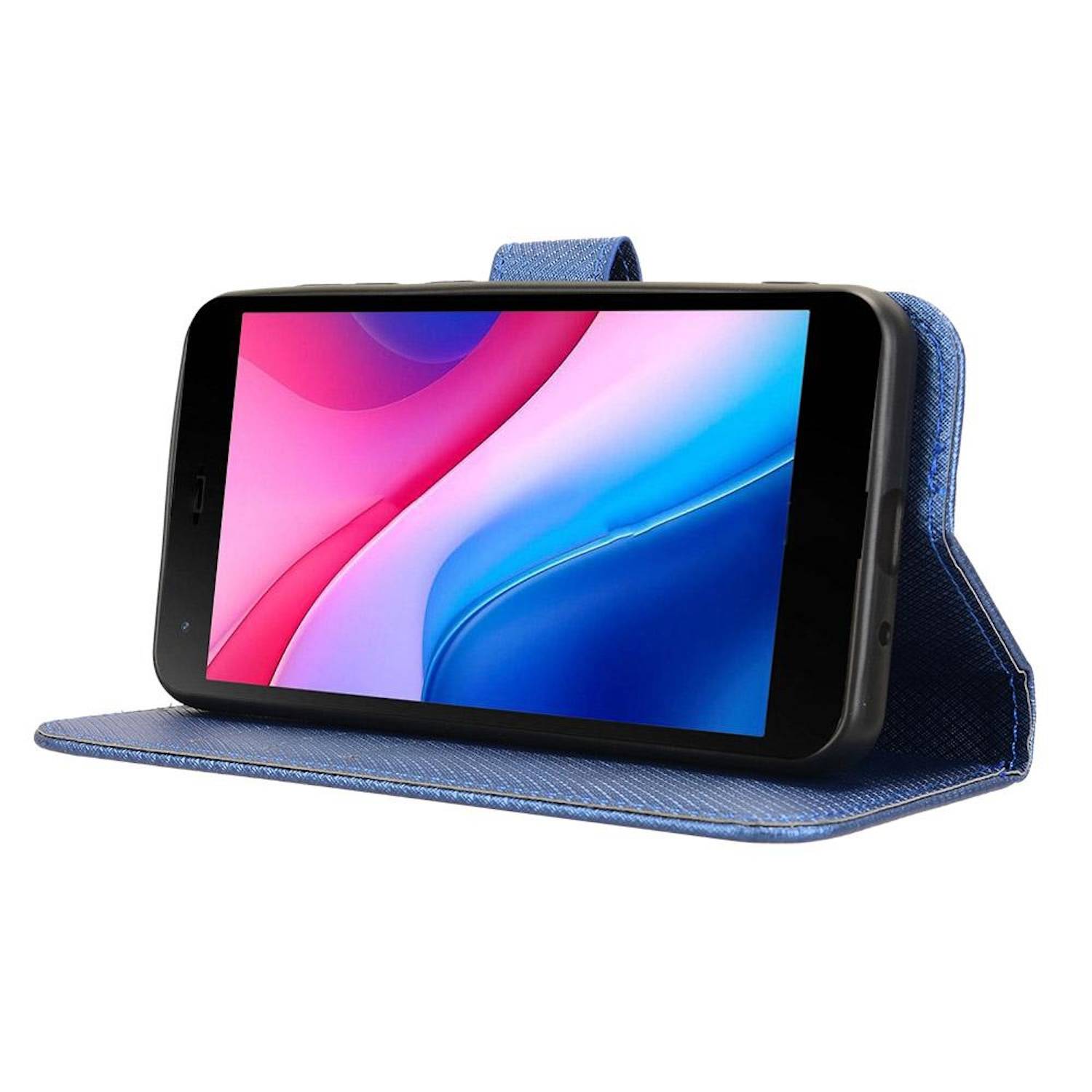 Für ZTE Blade A35 Lite Diamantstruktur Design Book Wallet Kunstleder Hülle Tasche Blau