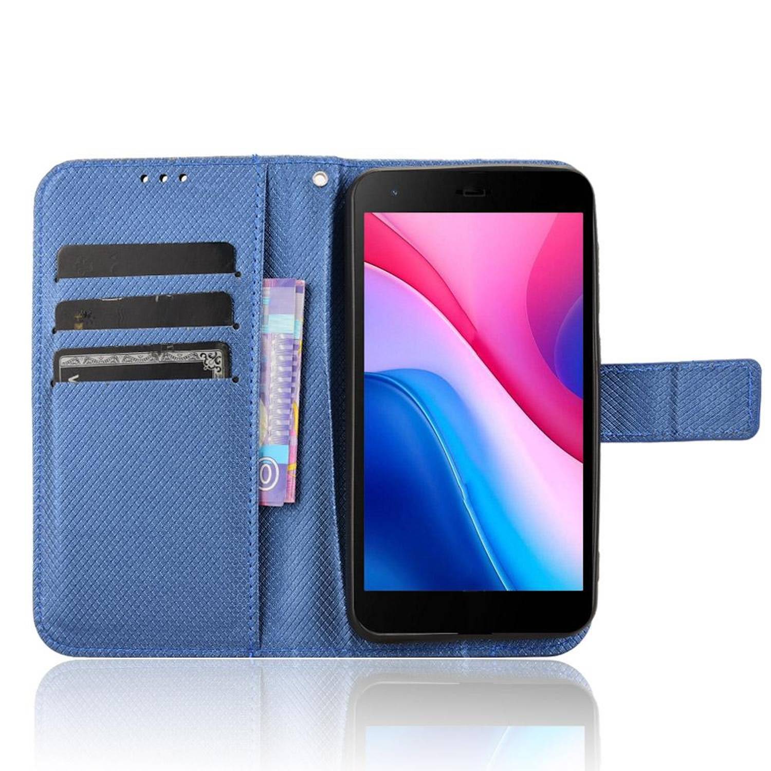Für ZTE Blade A35 Lite Diamantstruktur Design Book Wallet Kunstleder Hülle Tasche Blau