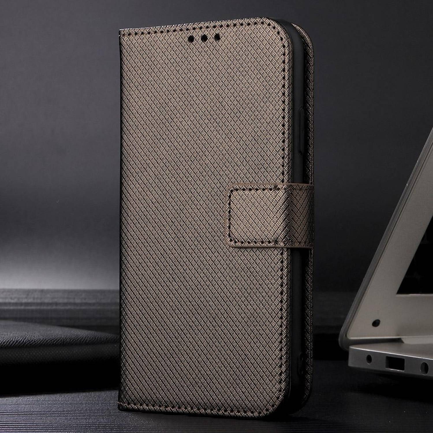 Für ZTE Blade A35 Lite Diamantstruktur Design Book Wallet Kunstleder Hülle Tasche Braun
