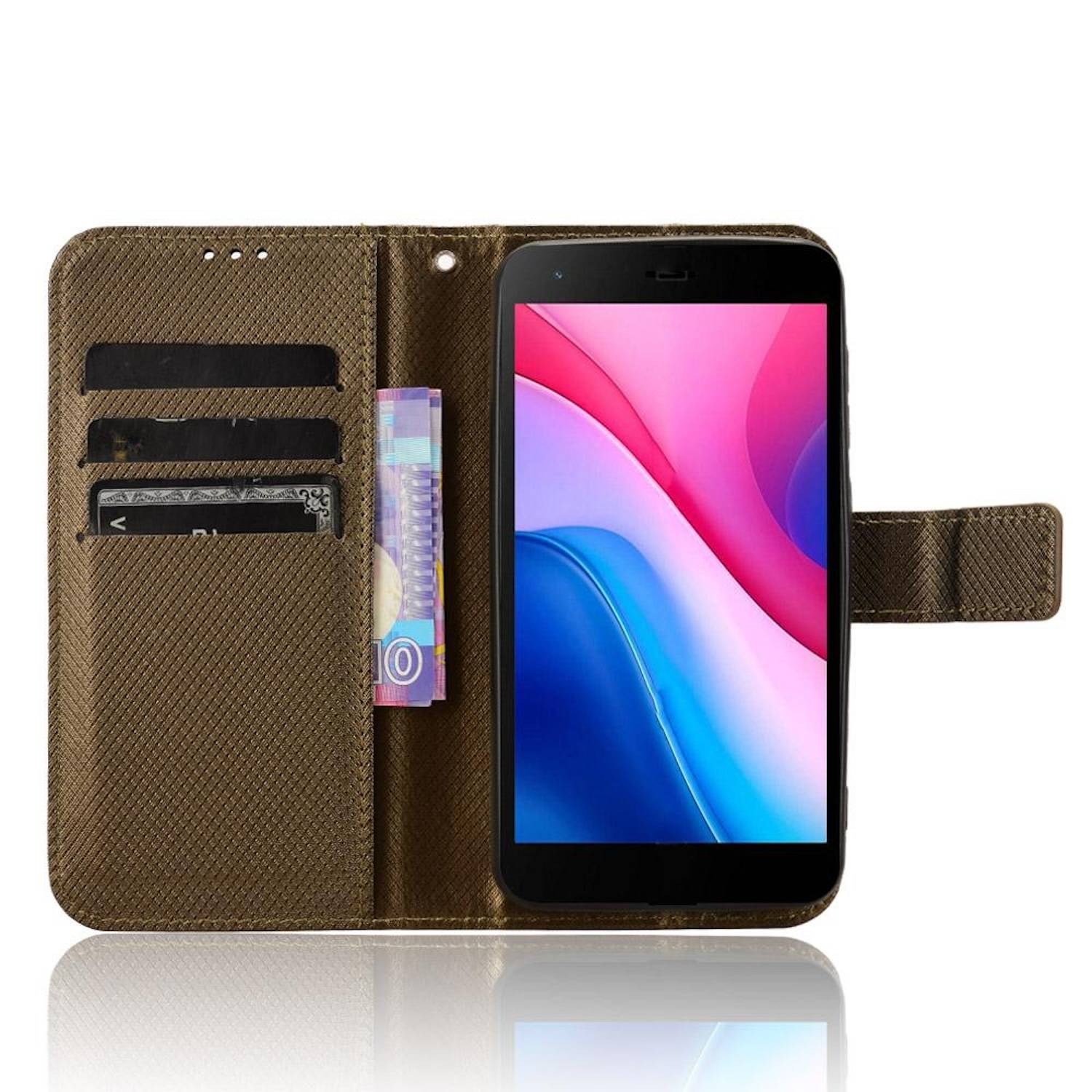 Für ZTE Blade A35 Lite Diamantstruktur Design Book Wallet Kunstleder Hülle Tasche Braun