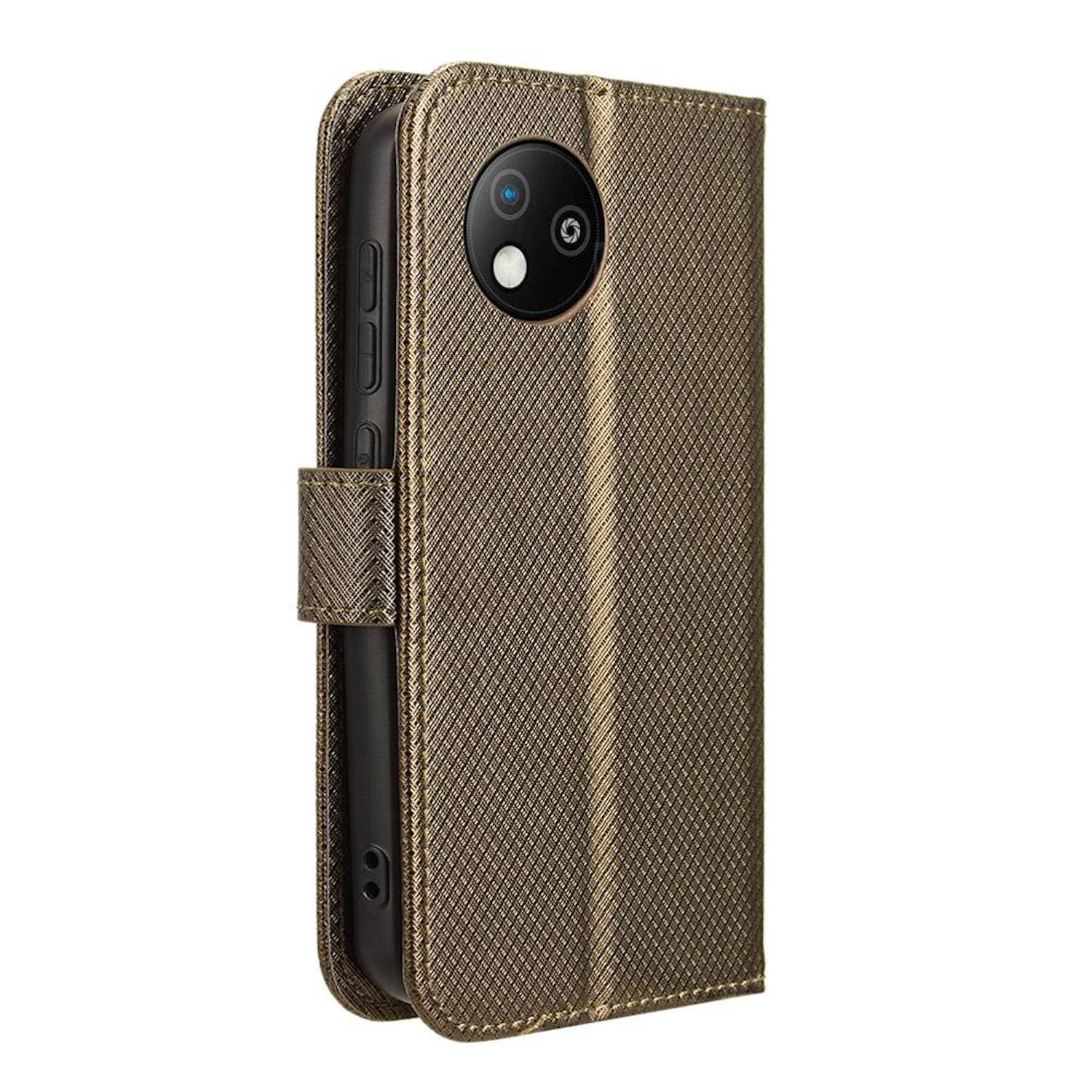 Für ZTE Blade A35 Lite Diamantstruktur Design Book Wallet Kunstleder Hülle Tasche Braun