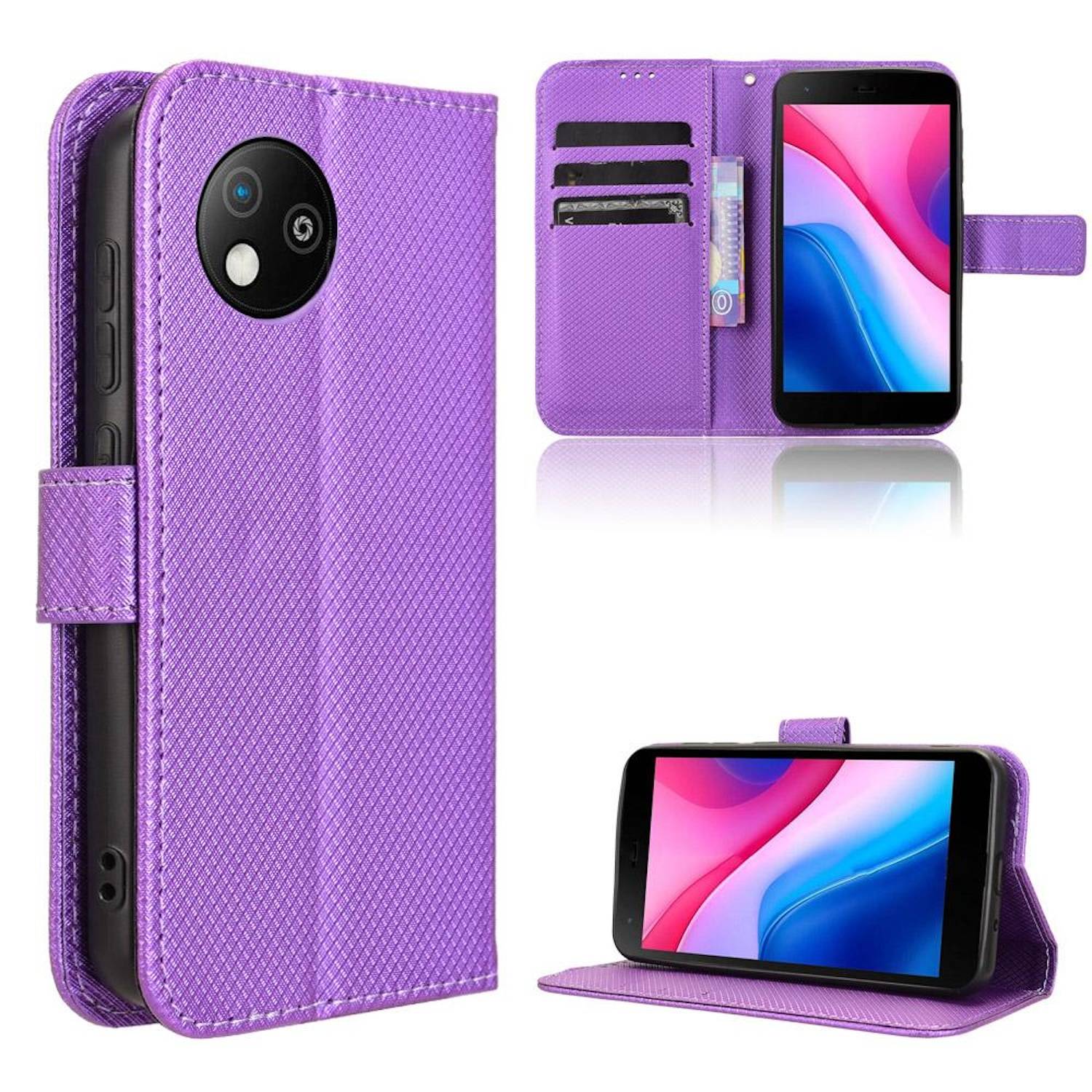 Für ZTE Blade A35 Lite Diamantstruktur Design Book Wallet Kunstleder Hülle Tasche Lila