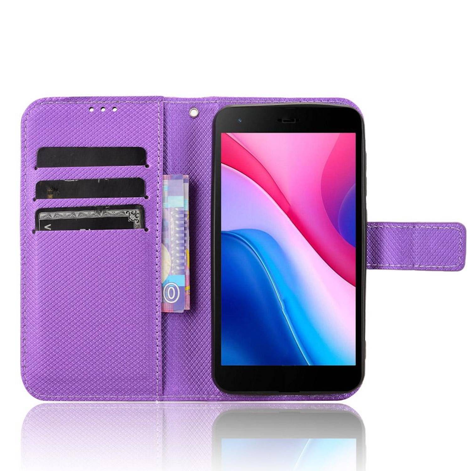 Für ZTE Blade A35 Lite Diamantstruktur Design Book Wallet Kunstleder Hülle Tasche Lila