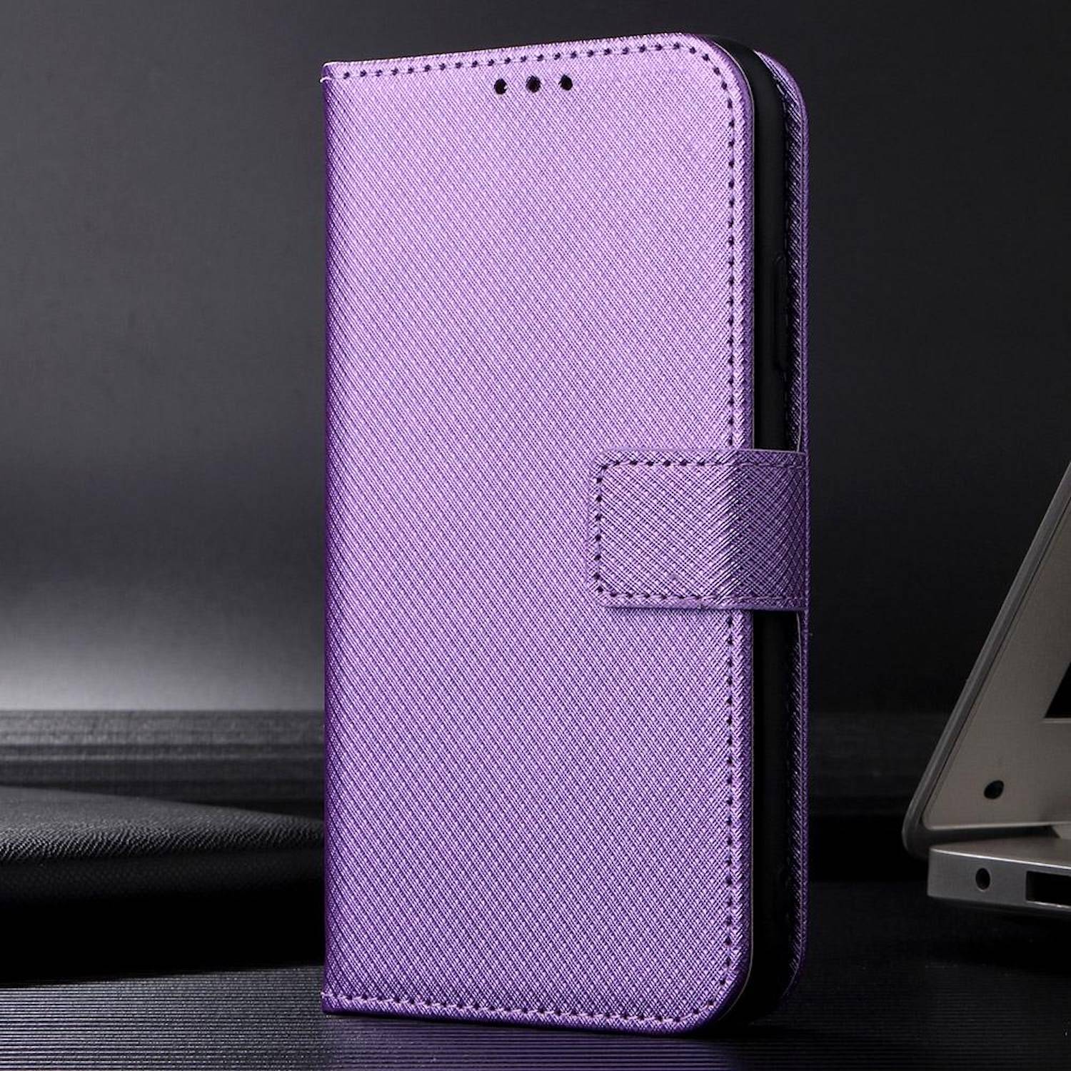 Für ZTE Blade A35 Lite Diamantstruktur Design Book Wallet Kunstleder Hülle Tasche Lila