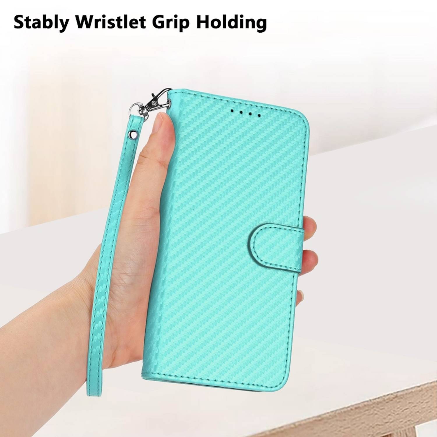 Für Xiaomi Redmi Note 14 Pro 5G Carbon Fiber Kunstleder Hülle mit Lanyard Türkis