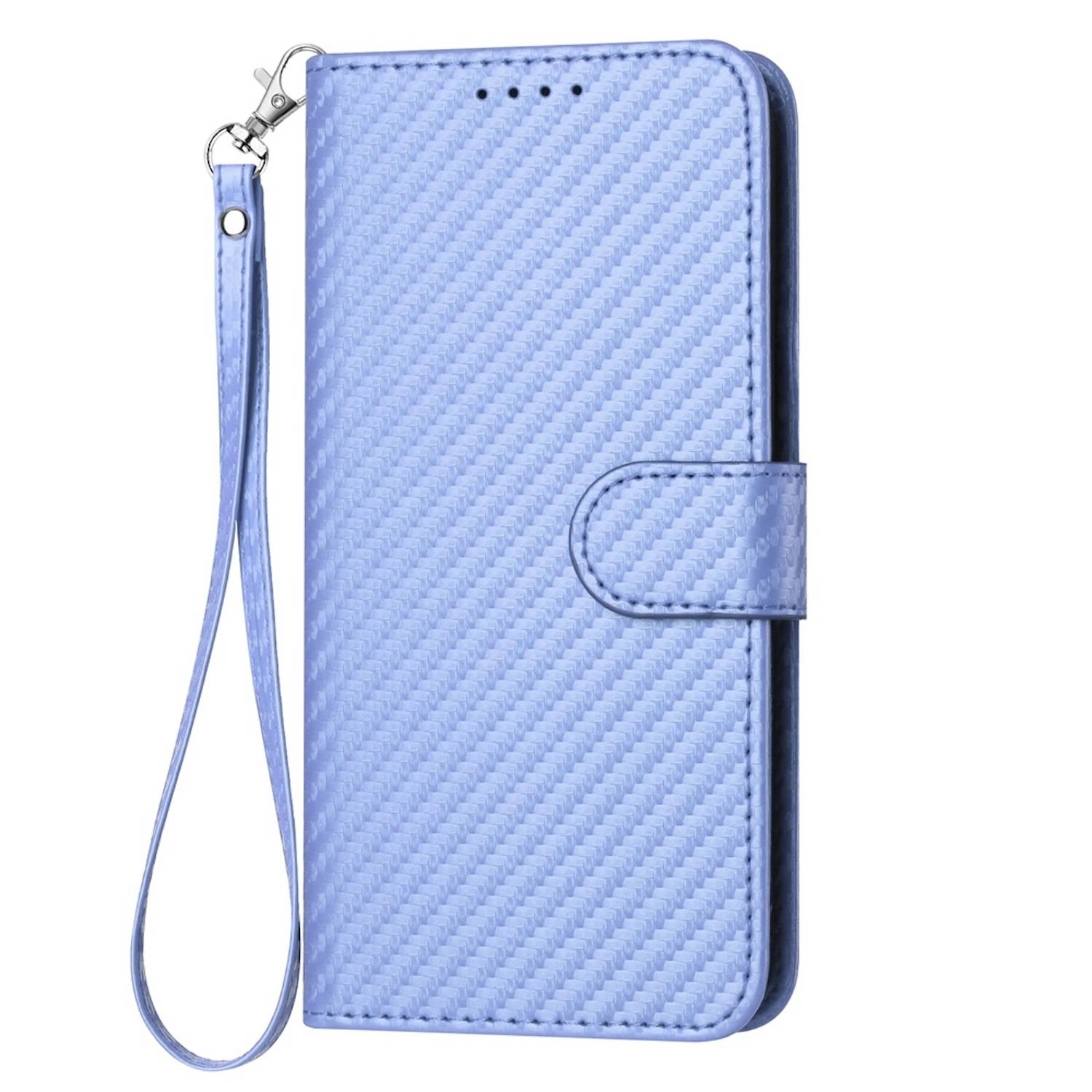 Für Xiaomi Redmi Note 14 5G Carbon Fiber Design Kunstleder Hülle Tasche mit Lanyard Hellblau