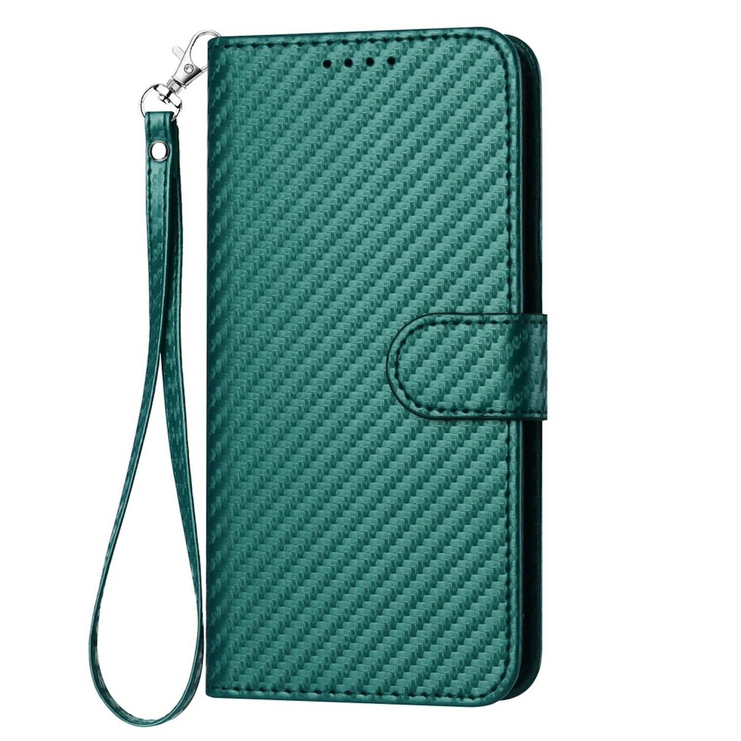 Für Xiaomi Redmi Note 14 Pro Plus 5G Carbon Fiber Kunstleder Hülle mit Lanyard Grün